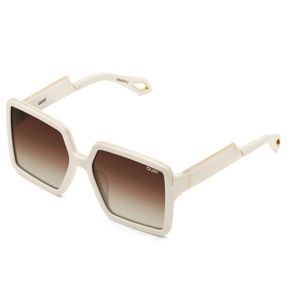 QUAY Almost Ready Polarized Sunglasses 
Ivory Frame Brown Gradient Lens Square - Picture 7 of 14